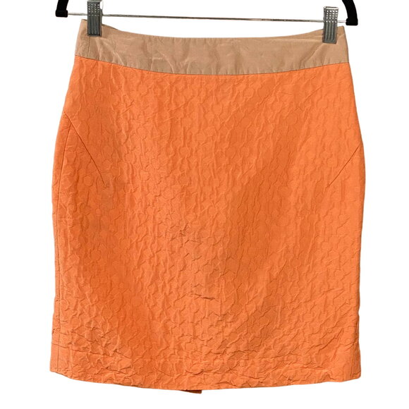 J. Crew Textured Orange Tan Knee Length Straight Pencil Skirt Size 2 Silk Blend - Picture 1 of 7